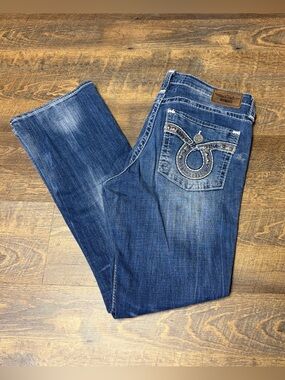 Big Star Maddie Bootcut Jeans Womens 31L Blue Mid Rise Stretch Whiskered Western
